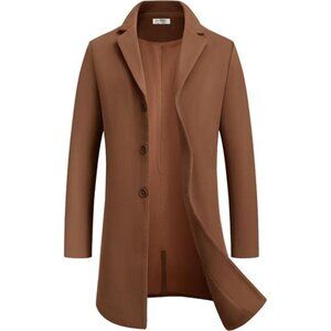 Mens Wool Blend Coat Winter Trench Coats Camel
